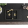 Mexen Gaspar Granitspüle 1,5-Becken mit Abtropfbereich und Küchenarmatur Rita, Schwarz/Silber Metallic - 6507-73-670300-50