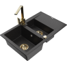 Mexen Gaspar Granitspüle 1,5-Becken mit Abtropfbereich und Küchenarmatur Rita, Schwarz/Silber Metallic - 6507-73-670300-50