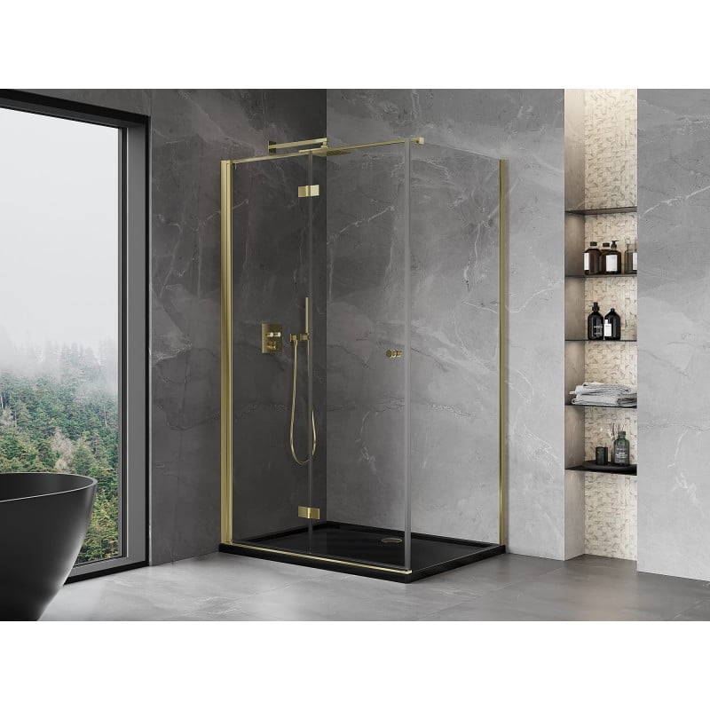 Mexen Mist-F klappbare Duschkabine links 100 x 110 cm, transparent, gold - 8A6T-100-110-50-00-L