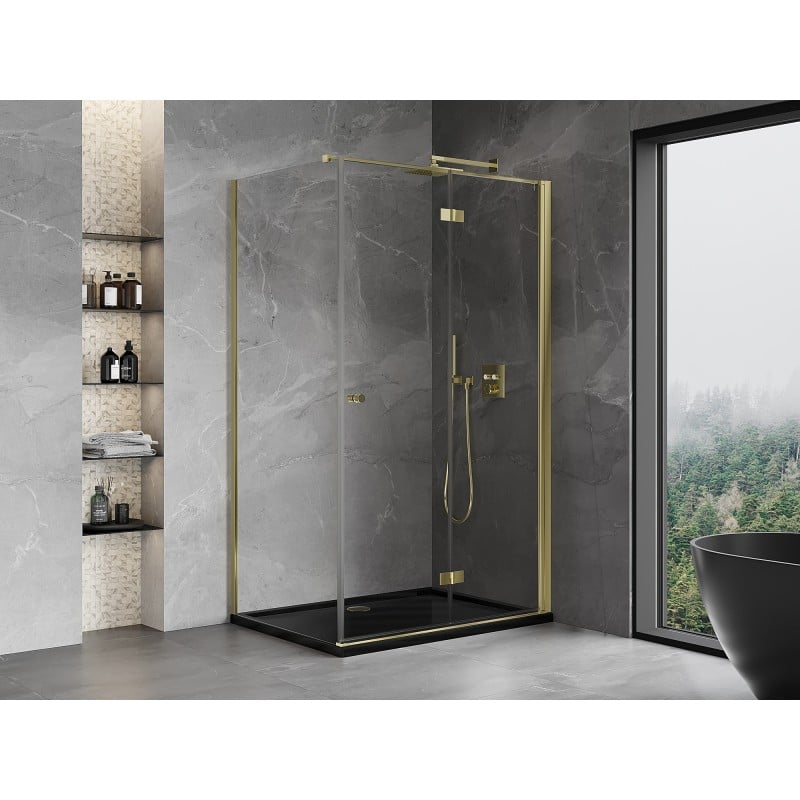 Mexen Mist-F klappbare Duschkabine rechts 90 x 70 cm, transparent, gold - 8A6T-090-070-50-00-P