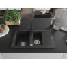 Mexen Gaspar Granitspüle 1,5-beckig mit Abtropffläche und Küchenarmatur Rita, schwarz/silber metallic - 6507-73-670300-70