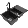 Mexen Gaspar Granitspüle 1,5-Kammer mit Abtropffläche und Küchenarmatur Rita, schwarz/silber metallic - 6507-73-670300-70