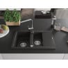 Mexen Gaspar Granitspüle 1,5-Becken mit Abtropffläche und Küchenarmatur Rita, schwarz/gold - 6507-75-670300-00