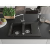 Mexen Gaspar Granitspüle 1,5-Kammer mit Abtropffläche und Küchenarmatur Rita, schwarz/gold - 6507-75-670300-00