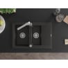 Mexen Gaspar Granitspüle 1,5-Becken mit Abtropffläche und Küchenarmatur Rita, schwarz/gold - 6507-75-670300-00
