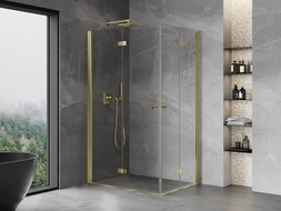Mexen Mist-F Duo klappbare Duschkabine links 100 x 70 cm, transparent, gold - 8A6-100L-070P-50-00