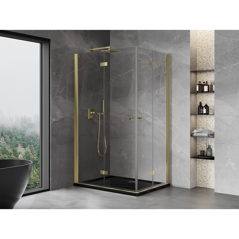 Mexen Mist-F Duo klappbare Duschkabine links 100 x 70 cm, transparent, gold - 8A6-100L-070P-50-00