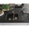 Mexen Gaspar Granitspüle 1,5-Becken mit Abtropffläche und Küchenarmatur Rita, schwarz/gold - 6507-75-670300-50