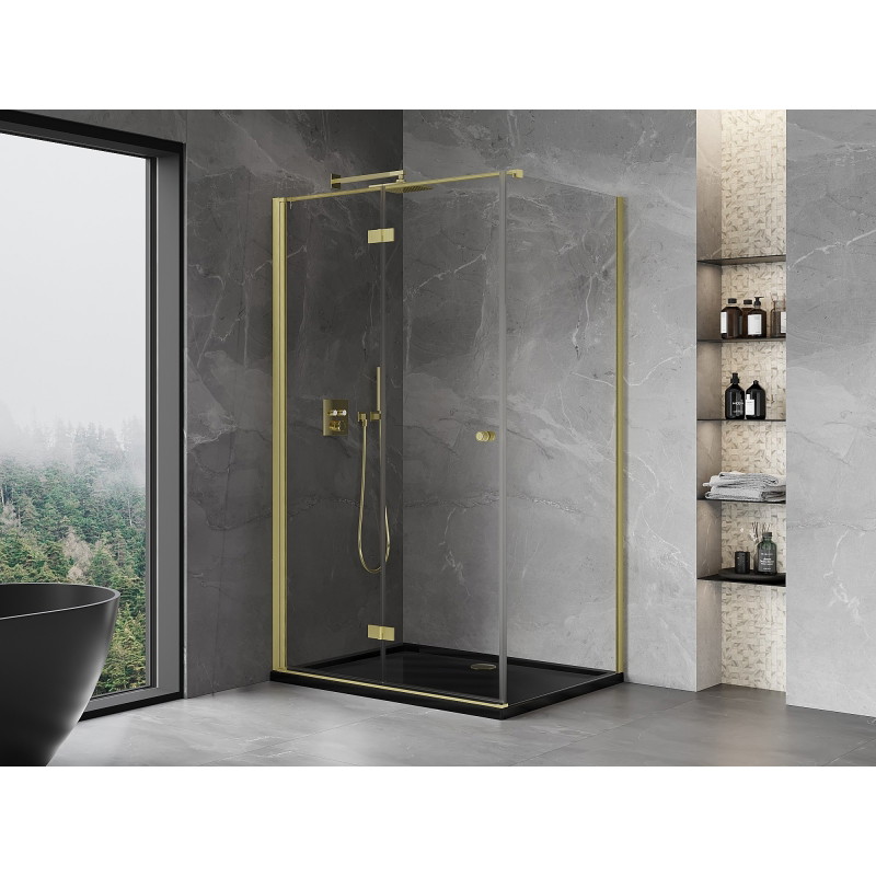 Mexen Mist-F faltbare Duschkabine links 85 x 70 cm, transparent, goldgebürstet - 8A6T-085-070-55-00-L
