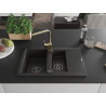 Mexen Gaspar Granitspüle 1,5-Kammer mit Abtropffläche und Küchenarmatur Rita, schwarz/gold - 6507-75-670300-50-B