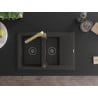Mexen Gaspar Granitspüle 1,5 Becken mit Abtropffläche und Küchenarmatur Rita, schwarz/gold - 6507-75-670300-50-B