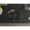 Mexen Gaspar Granitspüle 1,5-Kammer mit Abtropffläche und Küchenarmatur Rita, schwarz/gold - 6507-75-670300-50-B