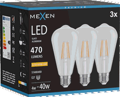 Mexen Vintis 3x LED-Filament-Glühbirne E27, ST64, 4W, Warm - 2200K, 470 lm, klar - L152-E27-0422-00x03