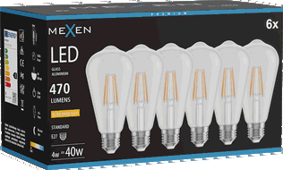 Mexen Vintis 6x LED-Filament-Glühbirne E27, ST64, 4W, Warm - 2200K, 470 lm, klar - L152-E27-0422-00x06
