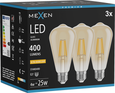 Mexen Vintis 3x LED-Filamentlampe E27, ST64, 4W, Warm - 2200K, 400 lm, bernstein - L152-E27-0422-50x03