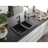 Mexen Gaspar Granitspüle 1,5-becken mit Abtropffläche und Küchenarmatur Rita, schwarz/gold - 6507-75-670300-70-B