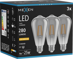 Mexen Vintis 3x LED-Filamentlampe E27, ST64, 4W, Warm - 2200K, 300 lm, Rauch - L152-E27-0422-70x03