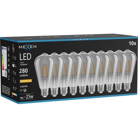 Mexen Vintis 10x Filament-LED-Glühbirne E27, ST64, 4W, Warm - 2200K, 300 lm, Rauch - L152-E27-0422-70x10