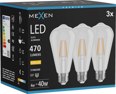 Mexen Vintis 3x LED-Filamentlampe E27, ST64, 4W, Warm - 2700K, 470 lm, klar - L152-E27-0427-00x03