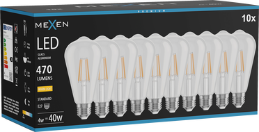 Mexen Vintis 10x LED-Filament-Glühbirne E27, ST64, 4W, Warm - 2700K, 470 lm, klar - L152-E27-0427-00x10