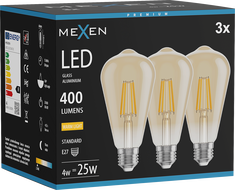 Mexen Vintis 3x LED-Filament-Glühbirne E27, ST64, 4W, Warm - 2700K, 400 lm, Bernstein - L152-E27-0427-50x03