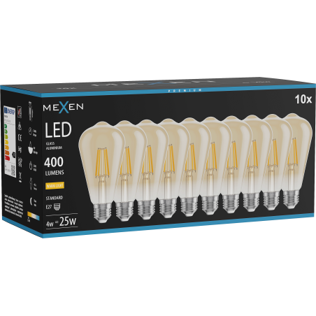 Mexen Vintis 10x LED-Filament-Glühbirne E27, ST64, 4W, Warm - 2700K, 400 lm, amber - L152-E27-0427-50x10
