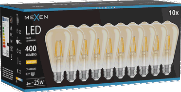 Mexen Vintis 10x LED-Filament-Glühbirne E27, ST64, 4W, Warm - 2700K, 400 lm, amber - L152-E27-0427-50x10