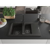 Mexen Gaspar Granitspüle 1,5-becken mit Abtropffläche und Küchenarmatur Rita, schwarz/gold - 6507-75-670300-70-B