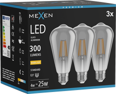 Mexen Vintis 3x LED-Filament-Glühbirne E27, ST64, 4W, Warm - 2700K, 300 lm, Rauch - L152-E27-0427-70x03