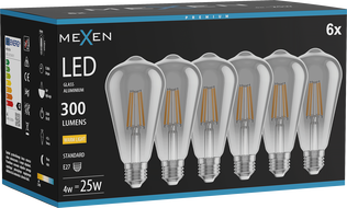 Mexen Vintis 6x LED-Filament-Glühbirne E27, ST64, 4W, Warm - 2700K, 300 lm, Smoke - L152-E27-0427-70x06