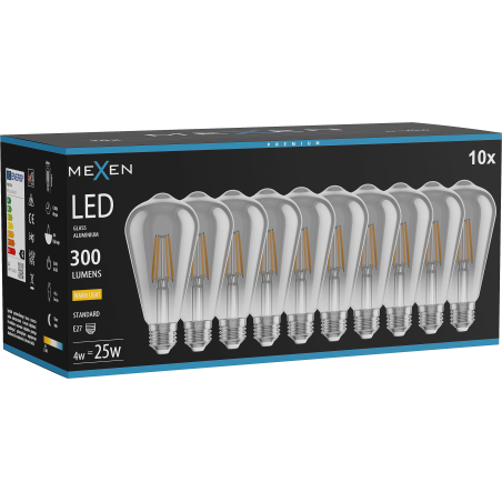 Mexen Vintis 10x LED-Filament-Glühbirne E27, ST64, 4W, Warm - 2700K, 300 lm, Smoke - L152-E27-0427-70x10