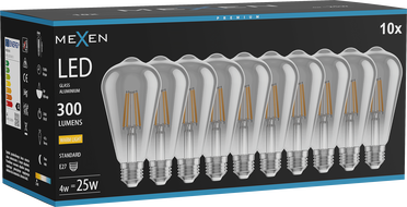 Mexen Vintis 10x LED-Filament-Glühbirne E27, ST64, 4W, Warm - 2700K, 300 lm, Smoke - L152-E27-0427-70x10