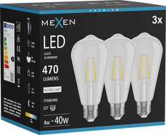 Mexen Vintis 3x LED Filamentlampe E27, ST64, 4W, Neutral - 4000K, 470 lm, klar - L152-E27-0440-00x03