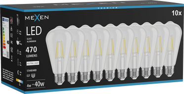 Mexen Vintis 10x LED-Filamentlampe E27, ST64, 4W, Neutral - 4000K, 470 lm, klar - L152-E27-0440-00x10