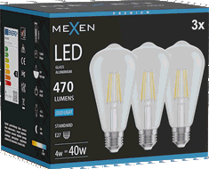 Mexen Vintis 3x LED-Filament-Glühbirne E27, ST64, 4W, Kalt - 6500K, 470 lm, klar - L152-E27-0465-00x03