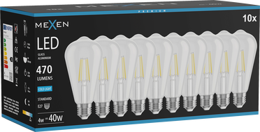 Mexen Vintis 10x LED-Filamentlampe E27, ST64, 4W, Kalt - 6500K, 470 lm, klar - L152-E27-0465-00x10