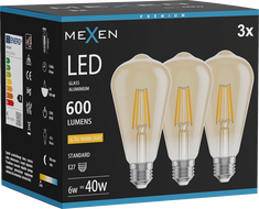 Mexen Vintis 3x LED-Filament-Glühbirne E27, ST64, 6W, Warm - 2200K, 600 lm, bernstein - L152-E27-0622-50x03