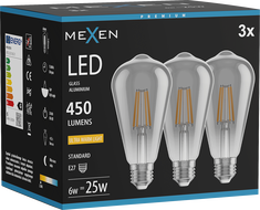 Mexen Vintis 3x LED-Filament-Lampe E27, ST64, 6W, Warm - 2200K, 450 lm, Rauch - L152-E27-0622-70x03