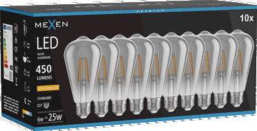 Mexen Vintis 10x LED-Filament-Glühlampe E27, ST64, 6W, Warm - 2200K, 450 lm, rauch - L152-E27-0622-70x10