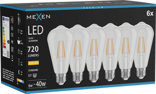 Mexen Vintis 6x LED-Filament-Lampe E27, ST64, 6W, Warm - 2700K, 720 lm, klar - L152-E27-0627-00x06