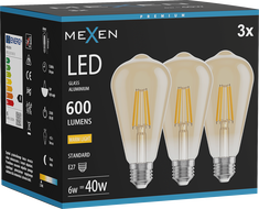 Mexen Vintis 3x LED-Filament-Glühbirne E27, ST64, 6W, Warm - 2700K, 600 lm, bernstein - L152-E27-0627-50x03
