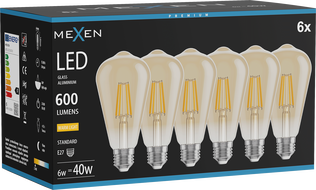 Mexen Vintis 6x LED-Filamentlampe E27, ST64, 6W, Warm - 2700K, 600 lm, Bernstein - L152-E27-0627-50x06