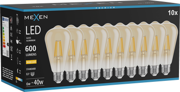 Mexen Vintis 10x LED-Filamentlampe E27, ST64, 6W, Warm - 2700K, 600 lm, bernstein - L152-E27-0627-50x10