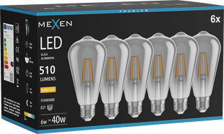 Mexen Vintis 6x LED-Filamentlampe E27, ST64, 6W, Warm - 2700K, 510 lm, Rauch - L152-E27-0627-70x06