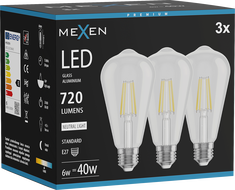 Mexen Vintis 3x LED-Filament-Glühbirne E27, ST64, 6W, Neutral - 4000K, 720 lm, klar - L152-E27-0640-00x03