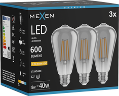 Mexen Vintis 3x LED-Filamentlampe E27, ST64, 8W, Warm - 2200K, 600 lm, rauch - L152-E27-0822-70x03