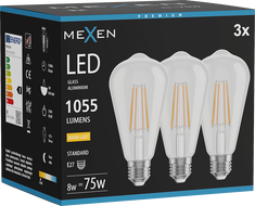 Mexen Vintis 3x LED-Filamentlampe E27, ST64, 8W, Warm - 2700K, 1055 lm, klar - L152-E27-0827-00x03