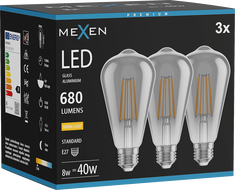 Mexen Vintis 3x LED-Filamentlampe E27, ST64, 8W, Warm - 2700K, 680 lm, Rauch - L152-E27-0827-70x03