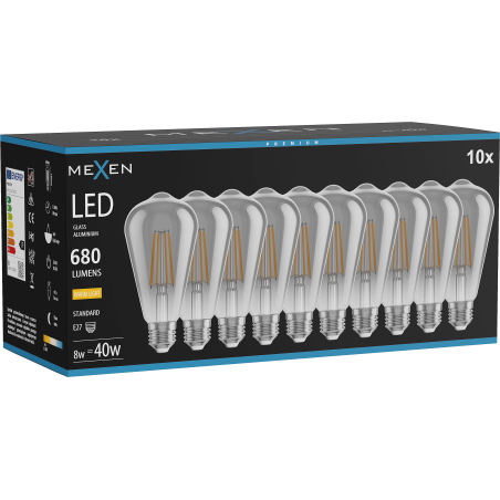 Mexen Vintis 10x LED-Filamentlampe E27, ST64, 8W, Warm - 2700K, 680 lm, Rauchglas - L152-E27-0827-70x10