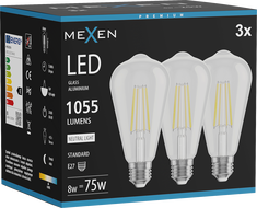 Mexen Vintis 3x LED-Filament-Glühbirne E27, ST64, 8W, Neutral - 4000K, 1055 lm, klar - L152-E27-0840-00x03